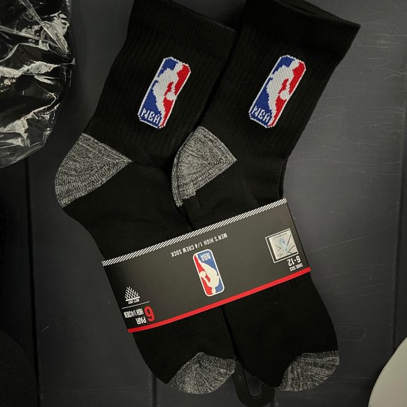 Official NBA Logoman Basketball Men's High Socks 6 Pairs Black Size 6-12 - Picture 3 of 5